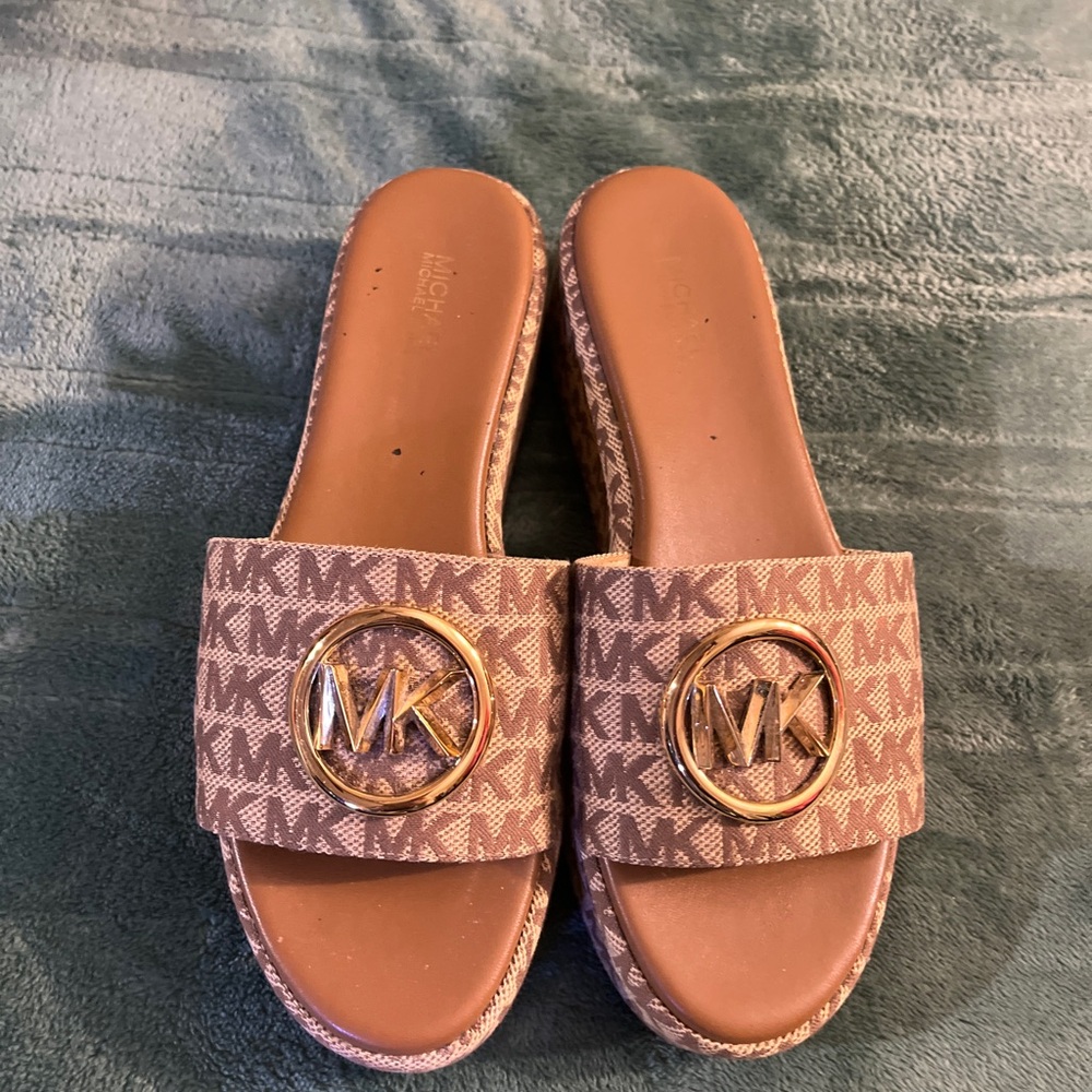 Michael Kors Brown Logo Slides